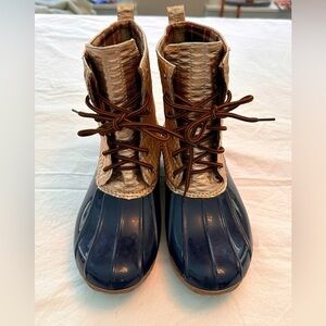 Yoki Duck Boots Navy & Gold Size 10